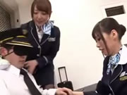 Japanese Flight Attendant Strapon Group Action